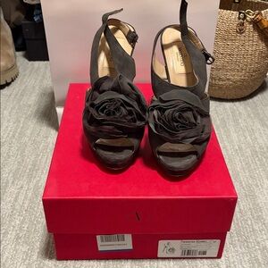 Valentino Garavani Anthracite Floral Peep-Toe Heels